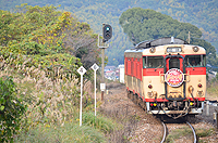 秋の夕日を浴びて。日田彦山線みのり号