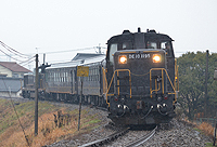 黒い機関車ひたひこ入線。雨の臨時列車。