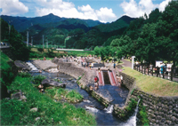 河川プールの水しぶき